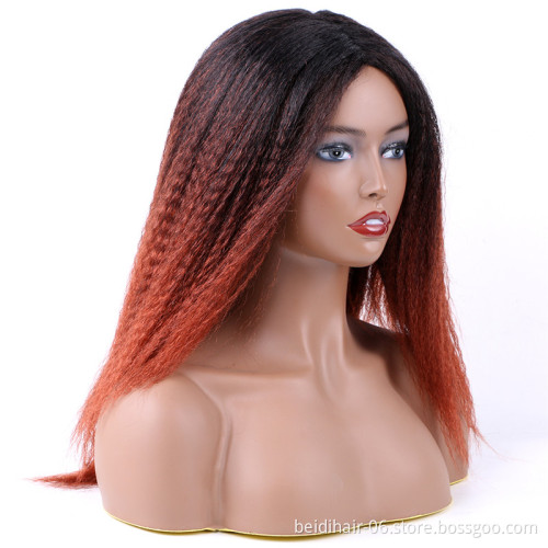 Afro Yaki Hair Wig Perm Synthetic Marley Hair Fluffy Straight Curly Natural Layered Black Ombre Non Lace Machine Sewing Wig